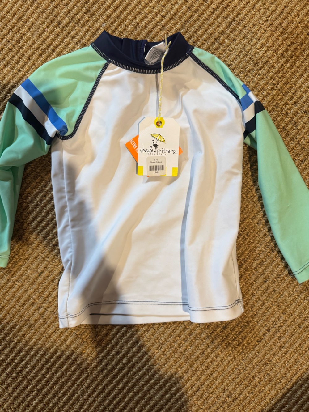 Kids White and Mint Long Sleeve Rashguard Swim Shirt - Sun & Surf